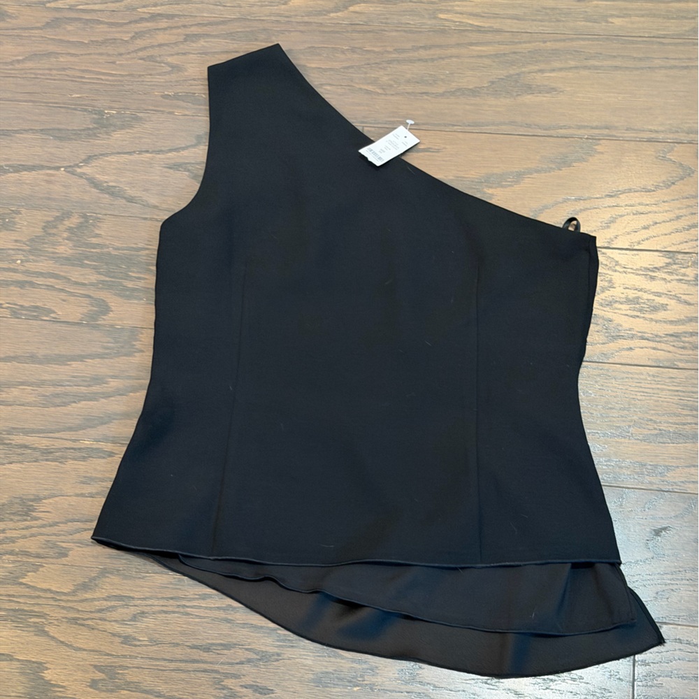 White House Black Market Black One Shoulder Draped Top Size 10 NWT - Picture 5 of 7